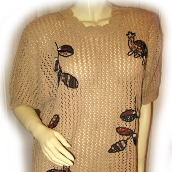 Vintage Y2K 90s 80s Chaus Womens Knit Crochet Mesh Fishnet Net See Through Top L - Picture 3 of 8